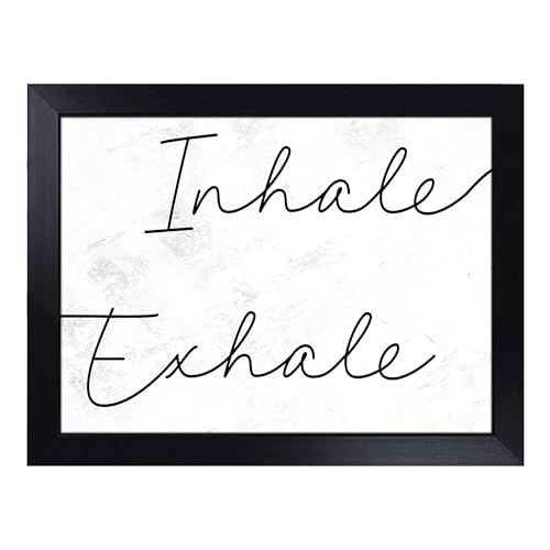 Lap Tray with Bean Bag Cushion, Inhale Exhale V2 Typography Quote - Handmade in the UK, Raised Wooden Edge, Padded Cushion, Heat-Resistant Wipe-Clean Surface, for Meals, Laptops and Crafts