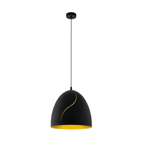 EGLO Hunningham Pendant Light, 1 Bulb Industrial Vintage Modern Pendant Light Made of Steel in Black, Gold, Dining Table Lamp, Living Room Lamp Hanging with E27 Socket, Diameter 40.5 cm