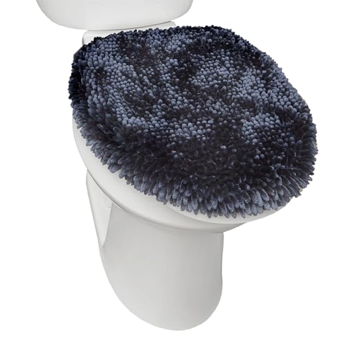 "TOWN & COUNTRY BASICS SoHome Spa Step Luxury Plush Chenille Shag Machine Washable Ultra Soft Standard Toilet Lid Cover 18.5""x19.6"" Blue"