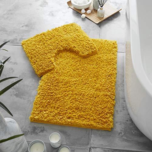 GC GAVENO CAVAILIA Bath Mat Non Slip 2 Piece - Extra Soft Quick Dry Bathroom Mat - Super Water Absorbent Toilet Bathroom Rug - Washable Rugs & Mats - Ochre