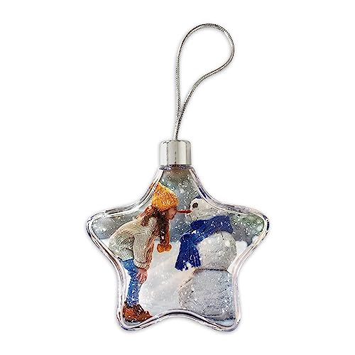 Christmas Bauble Star Decoration, Photo Picture Ornament Medium Clear (Silver Cap & String) - Ideal for Personalised, Stocking Fillers or Arts and Crafts (Star)