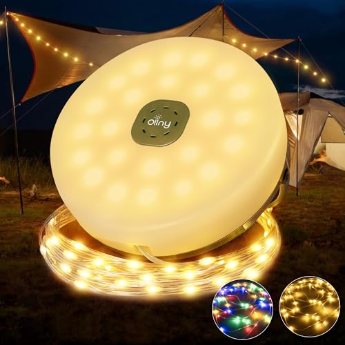 Ollny Camping String Lights 10M 100LED, 2 in 1 Portable Rechargeable Warm White & Multicolour Fairy Lights with 9 Lighting Modes, Waterproof Outdoor USB Camping Lights for Yard, Garden, Party Decor