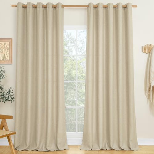 LAMIT Linen Curtains for Bedroom 84 Inch Thermal Insulated Thick Burlap Farmhouse Neutral Curtains Noise Reducing Light Filtering Curtains for Living Room 2 Panels W 24 x L 33 Inch