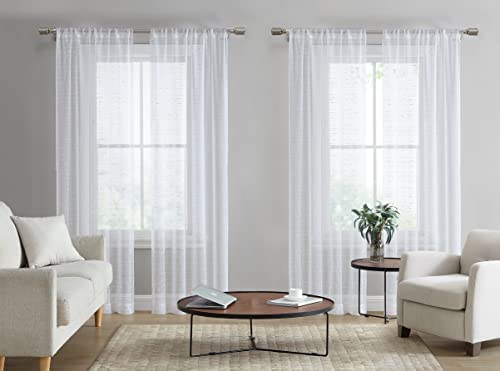 "Laura Ashley White Sheer Curtains with Rod Pocket, Each Panel Measures 38"" W x 84"" L, Lehman, 4 Panels"