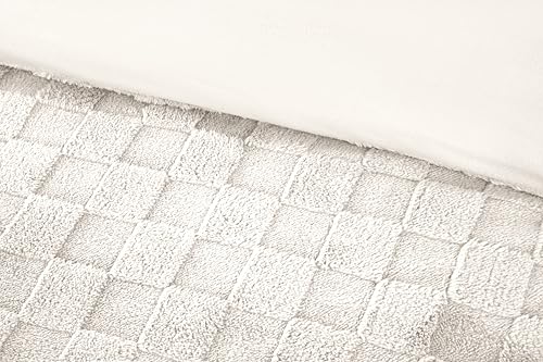 Rapport Home Luxury Check Textured Teddy Fleece Duvet Cover Set - Single, Cream - Ultra Soft & Cosy Winter Bedding - Includes Matching Pillowcases