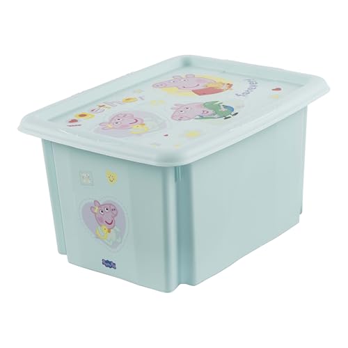 keeeper karolina storage box with lid, 15 l, rotatable and stackable, Design: Peppa, For children, Aquamarine