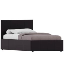 Vida Designs Lisbon Single Ottoman Bed Frame - Brown - 87 H x 98 W x 200 D cm - Faux Leather - Padded Headboard - Low Foot End - Gas Lift - Large Storage - UKFR - Modern Bedroom Furniture