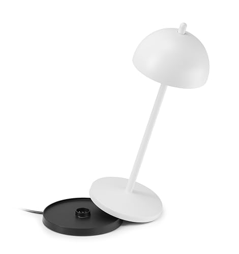 LVL - La Ville Lumière EvaG Rechargeable Wireless Table Lamp - LED Lamp with Touch Dimming for Indoor/Outdoor Use IP65 - Light Temperature from 2200 to 3000K, Long-Lasting, Aluminum, White
