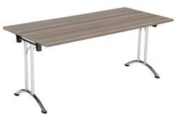 Office Hippo Folding Office Table, Sturdy & Stylish Computer Table Desk, Work Table For Home Office, Versatile Foldable Table For Meeting Room or Boardroom, 5 Year Guarantee - Grey Oak/Chrome