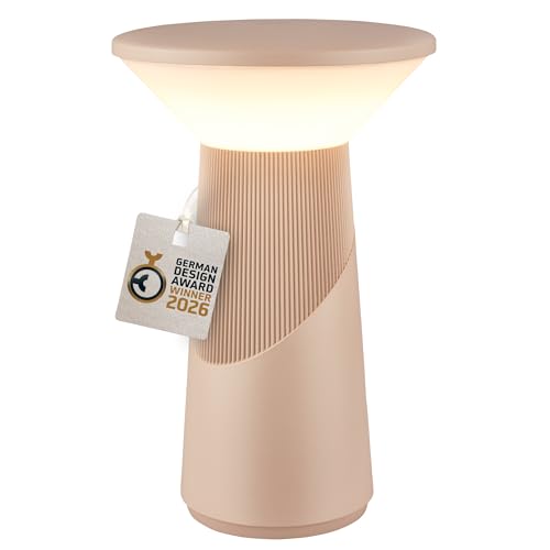 BRILONER - Pilia Rechargeable LED Table Lamp, Stepless Touch Dimmer, IP44, USB-C Charging, Night Light, Bedside Lamps, Battery Lamp, German Design Award Winner 2026, 15 x 24 cm, Beige