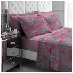 GC GAVENO CAVAILIA Single Bed Sheet Set - 3Piece Printed Bedding Set (Fitted Sheet, Flat Sheet & 1 Pillow Cases) - Warm Thermal Fluffy Bedding - Soft Polyester Fleece Bedding Sheet Set, Grey/Pink