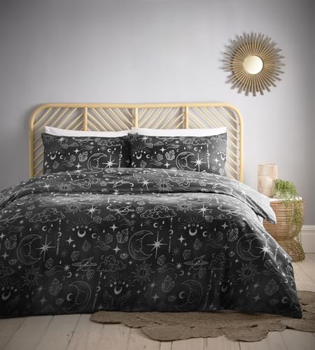 Charlotte Thomas Celestial Black Duvet Cover Set Sun Moon and Stars Bedding Black with Pillowcase Single