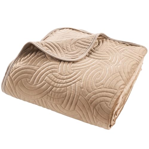 Douceur d'Intérieur, Solange Quilted Bedspread (220 x 240 cm) and 2 Pillowcases (60 x 60 cm) Solange Linen Velvet Plain