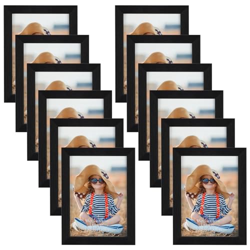 EXYGLO Black 7x5 Photo Frames Set of 12, Multiple Picture Frame 5x7 with PS Surface, 5x7 Photo Frame for Wall & Tabletop Display