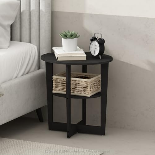 Furinno TIDUR Night Stand, 2-Tier Oval Nightstand with Round Edge Tabletop, Open Shelf Bedside Table, End Table, Side Table, for Bedroom, Living Room, Walnut