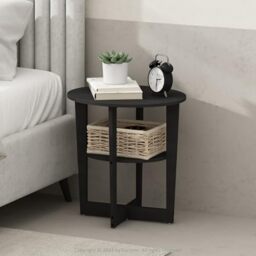 Furinno TIDUR Night Stand, 2-Tier Oval Nightstand with Round Edge Tabletop, Open Shelf Bedside Table, End Table, Side Table, for Bedroom, Living Room, Walnut