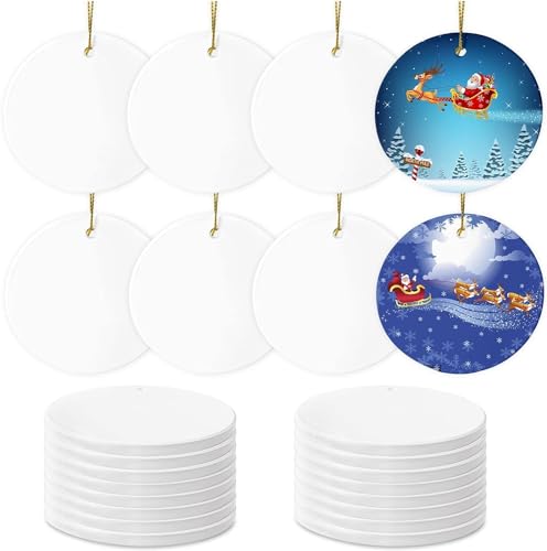 Sublimation Ceramic Ornaments - Bulk White Round Porcelain Discs for Heat Press Printing - Personalized Xmas Tree Keepsake Crafts Gift