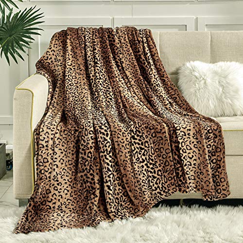 Viviland Flannel Fleece Throw Size 50x60, Lightweight Blanket for Couch, Super Soft Cozy Warm, Leopard Print