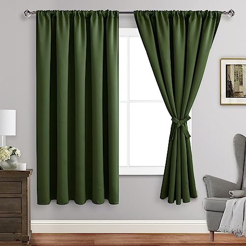 JIUZHEN Blackout Curtains for Bedroom - 70 x 63 Inch Extra Wide Privacy Assured Thermal Insulated Room Darkening Sliding Door Curtains for Living Room, Set of 2 Panels with Tiebacks, Olive Green
