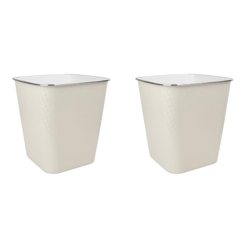 JVL Glaize Square Waste Bin 8L Set of 2 Bathroom Bedroom Office Cream