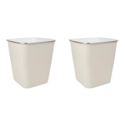 JVL Glaize Square Waste Bin 8L Set of 2 Bathroom Bedroom Office Cream