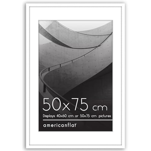 Americanflat 50x75 cm Picture Frame with Polished Plexi Cover - Use as 42x60 cm Wall Photo Frame with Mount or Display 75x50 cm Photo without Mount - Streamline Collection - White