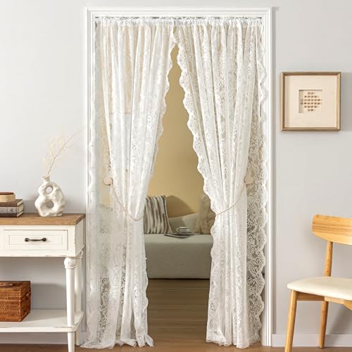 UNISTAR Sheer Lace Curtain with Curtain Rod Set 55 x 80 Inch Length