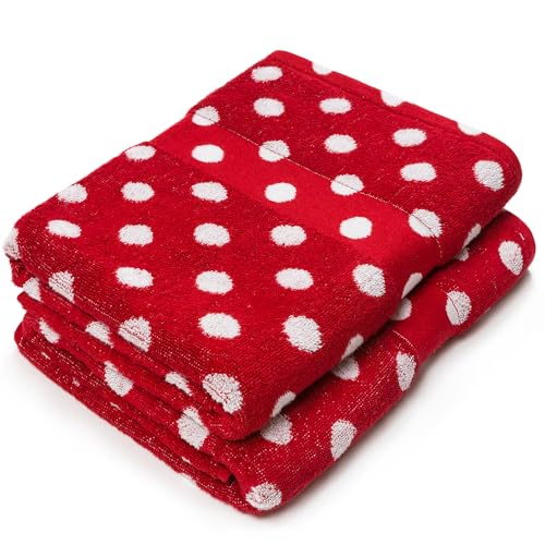 Beachland Polka Dot Bath Towel Set - Reversible Terry Cloth- Soft Cotton - Super Absorbent and Fast Drying Towels - Fade Resistant - Eco-Friendly (Red, 2 Bath)