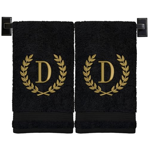 Custom Luxury Towels Monogrammed Hand Towels for Bathroom - Set of 2 - Genuine Turkish Towels - Choose Towel and Thread Color - A - Z - Monogrammed Towels with Embroidered Wheat Laurel Design