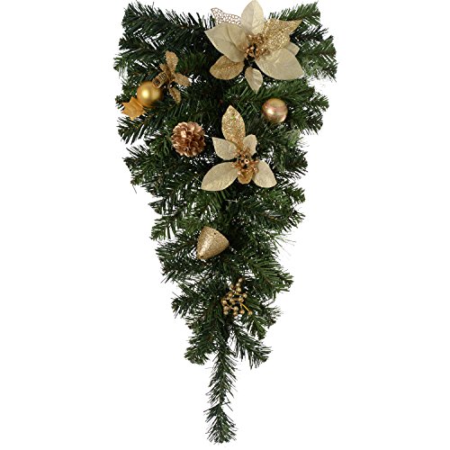 WeRChristmas 60 cm Decorated Tear Drop Garland Christmas Decoration, Cream/Gold