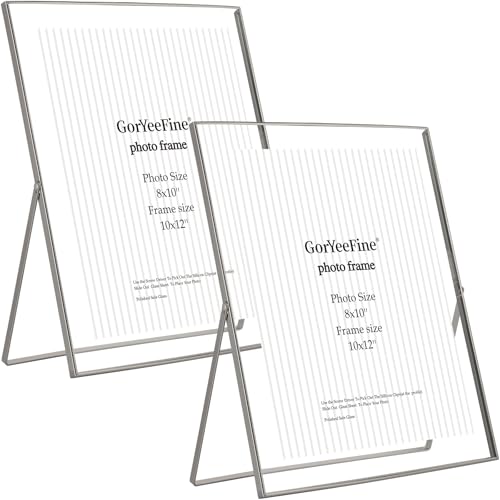 Premium Silver 10x12'' Floating Frame 2pack For Photo Sizes(8.5x11'', 8x10'', 7x9''),Beautiful Metal beaded edge 8x10'' floating picture Frames, Adjustable Tabletop/Shelf Photo Frame, Classy Gift