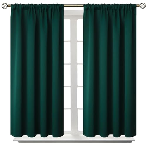 BGment Emerald Green Blackout Curtains 40 Inches Long for Bedroom Kitchen - Short Length Thermal Insulated Darpes with Rod Pocket Darkening for Bathroom Christmas, 2 Panels, 42 x 40 Inch
