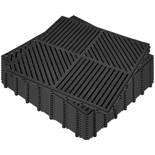 "ToLanbbt Modular Interlocking Cushion 12P 11.8"" x 11.8"" Interlocking Rubber Floor Drain Holes Non-Slip Splicing Drainage Mats for Deck, Shower, Kitchen, Drain Pool, Sauna Bath (Black, 2 Rows Dots)"