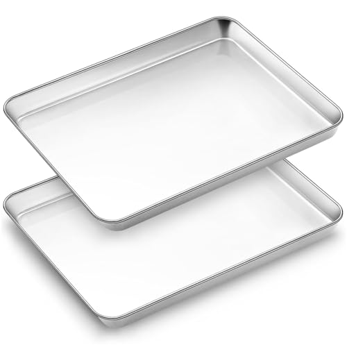 Woobroo Baking Tray Set of 2, Stainless Steel Oven Sheet Pans 40.5??30.5??2.5cm Suitable for Baking and Roasting, Easy Clean & Machine Washable