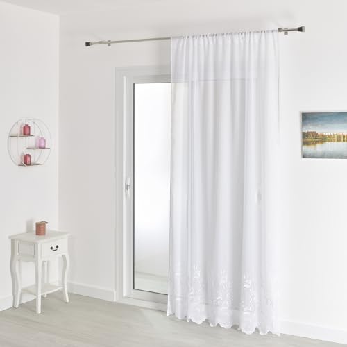 HomeMaison.com Sandblasted Net Curtain with Embroidered Base, White, 180 x 240 cm