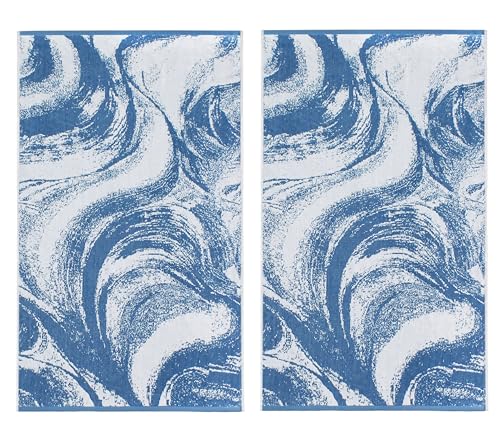 COTTON CRAFT Oversized XL Beach Towels - 39 x 68 inches - 2 Pack - Big & Huge - Plush Soft Absorbent Quick Dry 450 GSM Jacquard Terry Velour 100% Cotton Bath Towel - Summer Wave Surf Blue