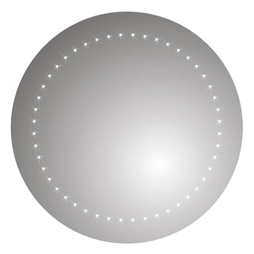 iBathUK Luna Wall Mounted Round LED Illuminated Bathroom Mirror, Battery Powered Vanity Mirror with Lights 6500K, Modern Frameless Design in Copper Free Silver Finish, 500 x 500 mm