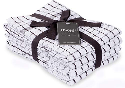AMOUR INFINI Terry Kitchen Towels - Set of 4 - 50 x 70 cm - Super Plush and Absorbent -100% Cotton Dish Towels with Hanging Loop - Perfect for Household and Commercial Uses - Dark Grey