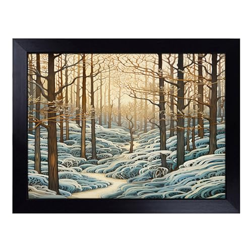 Lap Tray with Bean Bag Cushion, Winter Forest Art Nouveau Art - Handmade in the UK, Raised Wooden Edge, Padded Cushion, Heat-Resistant Wipe-Clean Surface, for Meals, Laptops and Crafts