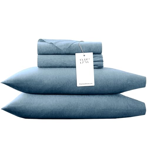 Briarwood Home?? Heather Knit Jersey Sheet Set ??? 100% Organic Cotton, Deep Pockets, Non-Pilling, Cooling, Breathable, Super Soft & Stretchy T-Shirt Comfort (Pisces Blue, King)