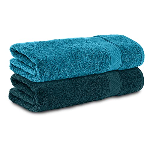 Komfortec Set of 2 Hand Towels 100% Cotton 470 g/m??, Soft Sponge, Large, Turquoise/Petrol