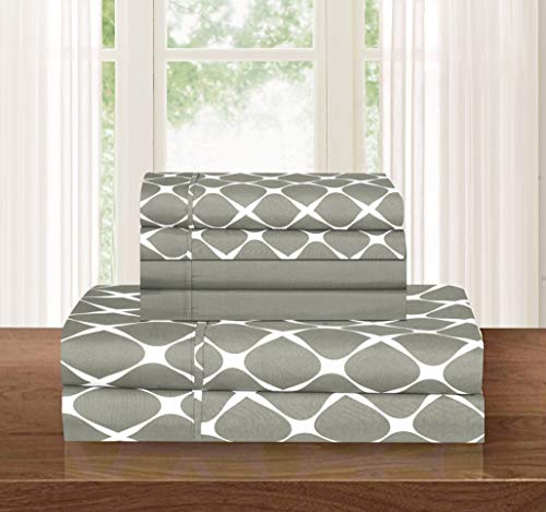 Elegant Comfort Luxury Softest and Coziest 6-Piece Bed Sheet Set, Wrinkle Resistant Milano Trellis Pattern - 1500 Thread Count Egyptian Quality Coziest Bedding Set, Queen, Grey