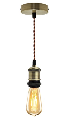Industrial Vintage Brass Pendant Ceiling Light Lamp Holder Antique Retro E27 Fitting M0010-AB