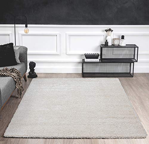 Mia's Teppiche Shaggy Living Room Rug, High Pile, 120x160 cm, Crème