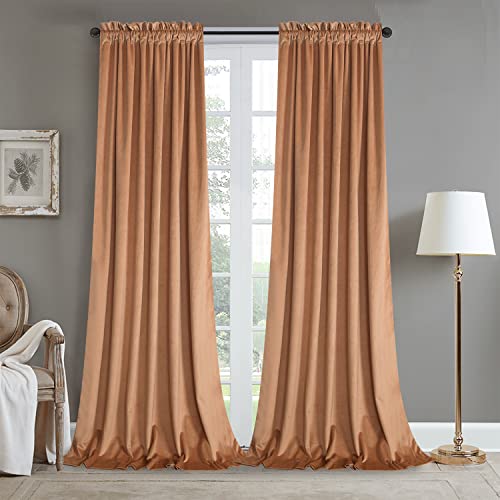 Roslynwood, Peach Velvet Curtains Sun Protection Elegant Interior Decor for Large Windows Blackout Curtains for Living Room 52 x 84 Inch Drop Peach 2