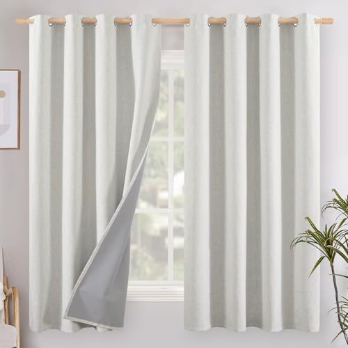 YoungsTex Ivory Linen Blackout Curtains 63 Inch Length, Thermal Insulated Black Out Drapes with Grommet Energy Saving for Bedroom Living Room Window, 2 Panels, 52 X 63 Inch