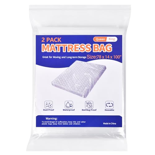 Mattress Bag for Moving Storage - 2 Pack Plastic Mattress Protector Cover, Queen and King Size
