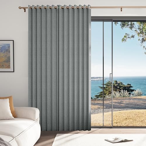 HMYI 100% Blackout Memory Trained Pleated Curtains with Magnetic Closure, Room Darkening Window Curtain 84 inch for Living Room Bedroom, 1 Panel, W45 x L84, Grey