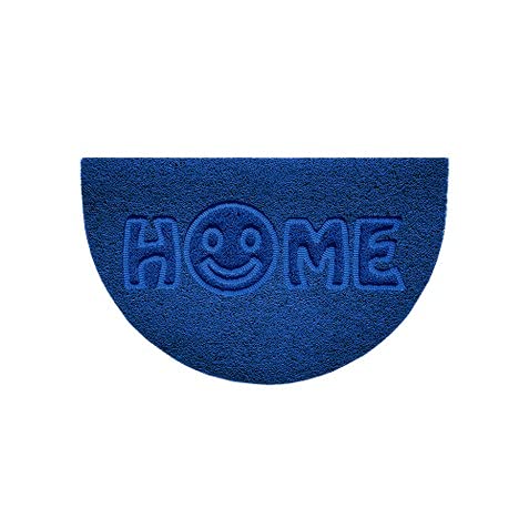 Nicoman Embossed Halfmoon Half Circle Door Mat Dirt-Trapper Jet-Washable Doormat 70x44cm (Blue, HOME SMILEY FACE Shape) - Use Indoor or Sheltered Outdoor