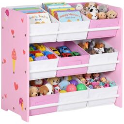 ZONEKIZ Kids Storage Unit Toy Storage Unit Bookshelf Nine Baskets Pink